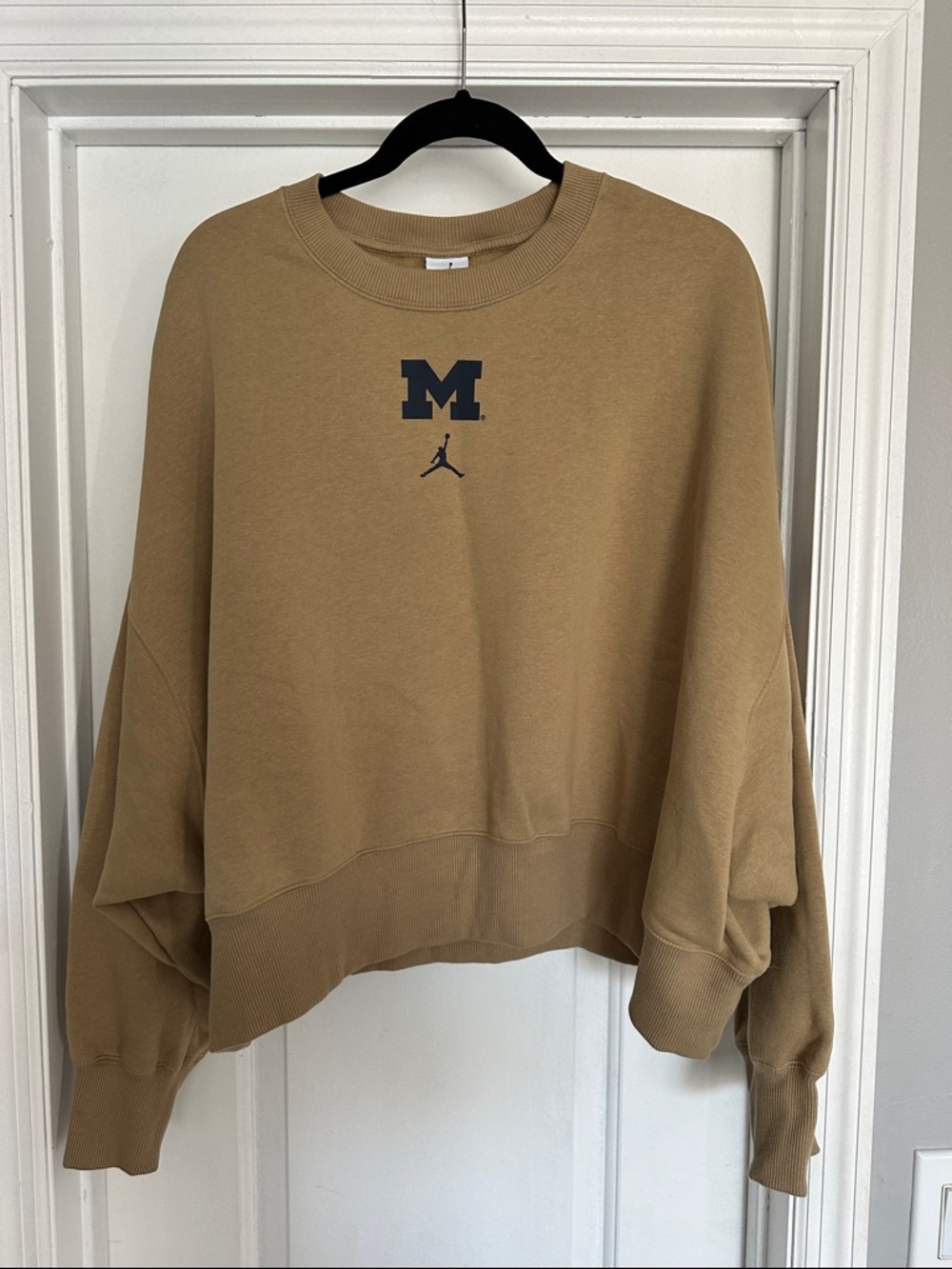 Jordan Tan Crewneck Sweatshirt with Navy Michigan 'M'